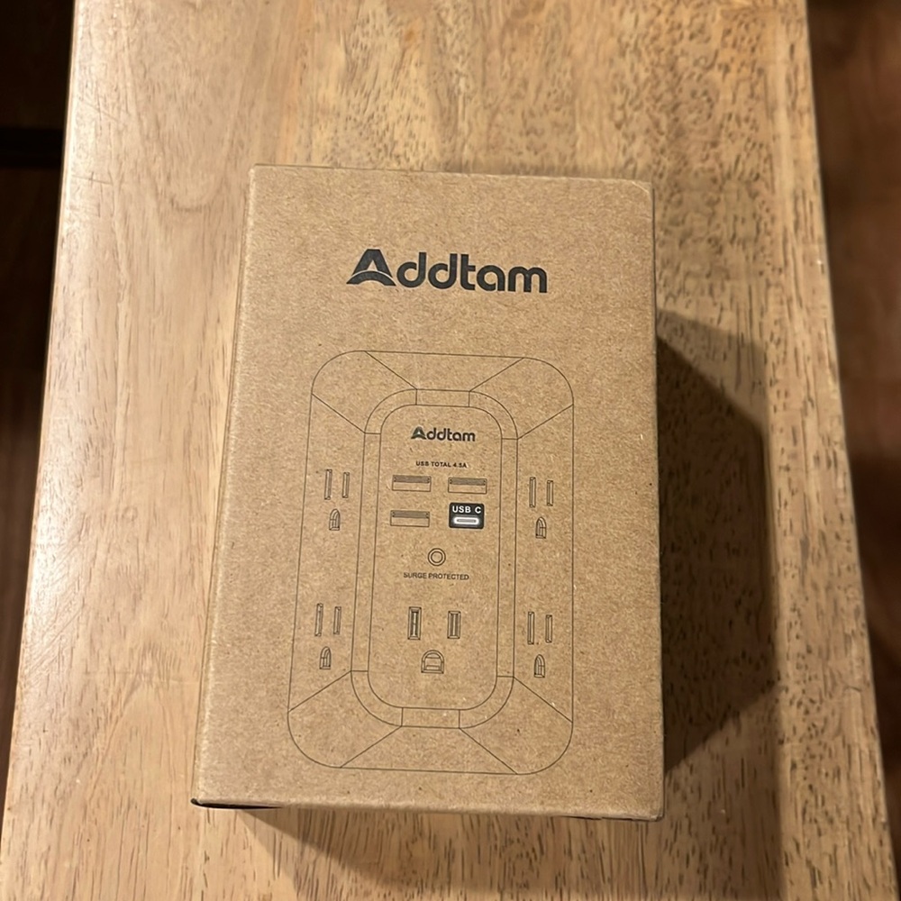 Addtam Five Outlet Extender with Four USB, One USB C, 4.5A Wall Charger